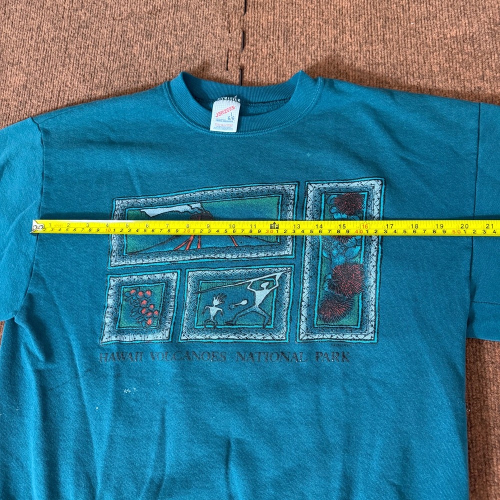 Vintage Jerzees Hawaii Volcanoes National Park Sweatshirt Teal Mens Large USA C+ - Picture 4 of 10